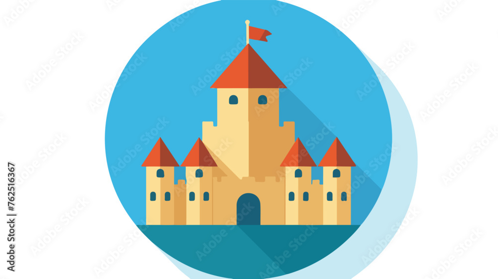 Icon castle on white circle with a long shadow flat