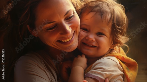 Close-up of the mother's smiling face while playing with the child