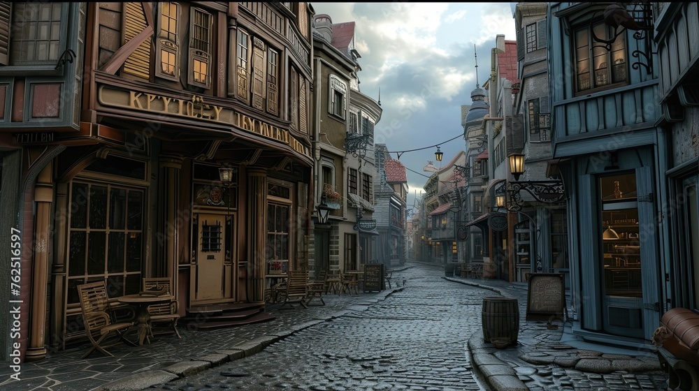 Old town, narrow street with cobbled roads and ancient buildings, vintage, retro, comfort, tranquility, arches, European city, path, historical center, travel, tourism, gray tones. Generative by AI Old town, narrow street with cobbled roads and ancient buildings, vintage, retro, comfort, tranquility, arches, European city, path, historical center, travel, tourism, gray tones. Generative by AI