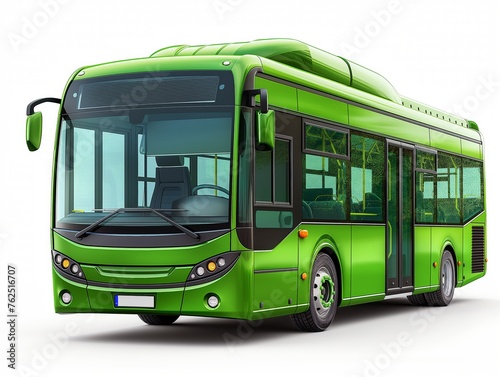 Modern green bus, isolated on white background