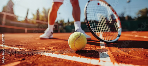 tennis player with racket on court. Athlete in action on tennis court