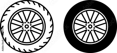 Tire icons. Black and White Vector Vehicle Wheel Icons. Car service concept