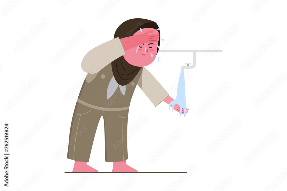 Cute Muslim Kids Boy Performing Ablution vector Illustration Cute Muslim Kids Boy Performing Ablution vector Illustration