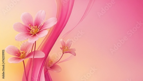 Pink flowers on flowing ribbon,abstract pink background for card, invitation, prints or wallpaper 02 photo