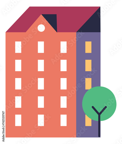 Architecture color icon. Residential city street building