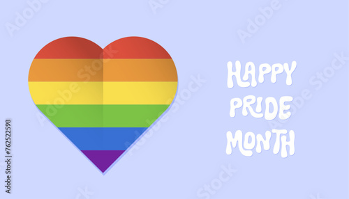 Pride month horizontal banner with rainbow colors heart.