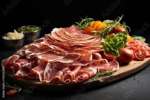 Luscious Sliced prosciutto. Marble ham cured. Generate Ai