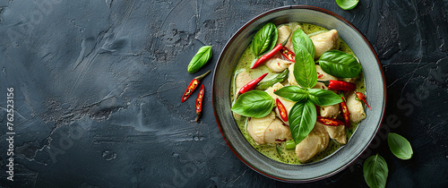 Thai food chicken green curry photo