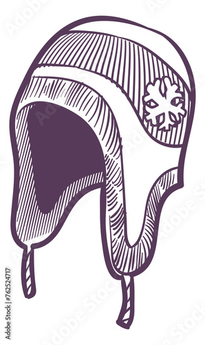 Warm winter headwear. Kid trapper hat sketch