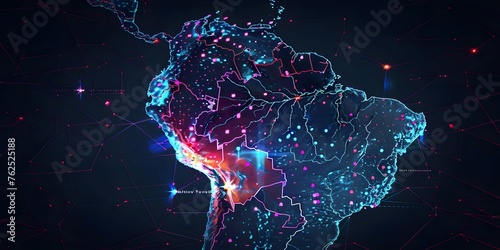 digital map of south america. technological concept