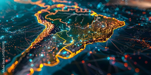 digital map of south america. technological concept