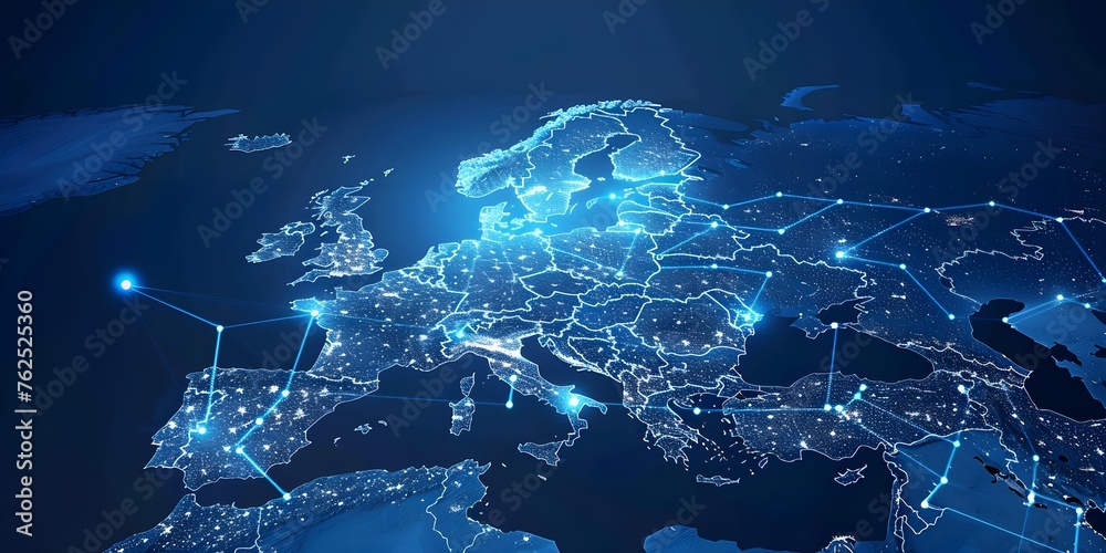 Europe digital map. technological concept