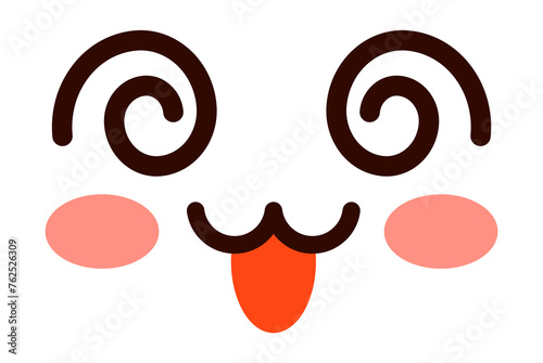 Silly emoji with crazy eyes. Dizzy kawaii face