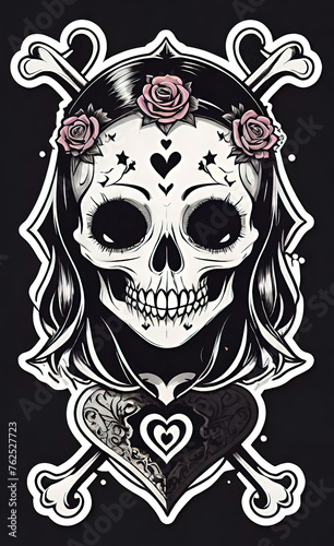 Vector gothic sticker  dark imprint of love tattoo  emo vintage texture element in grunge style  metallic cover poster  template for t-shirt print  tattoo 