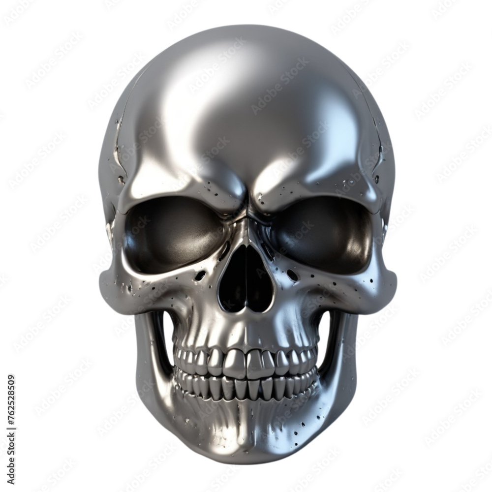 3d silver steel human skull isolated on white on Isolated transparent background png. generated with AI 3d silver steel human skull isolated on white on Isolated transparent background png. generated with AI