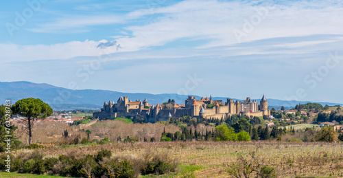 Panorama of the medieval city of Carcassonne, in Occitanie, France