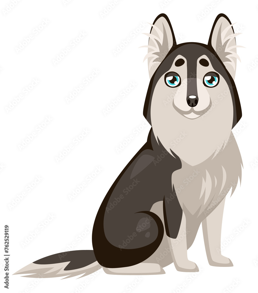 Siberian husky breed. Cartoon dog. Cute puppy