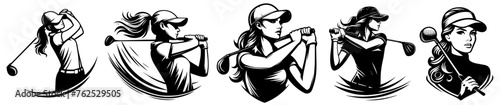 female golfers in action elegant golfing ladies black vector photo