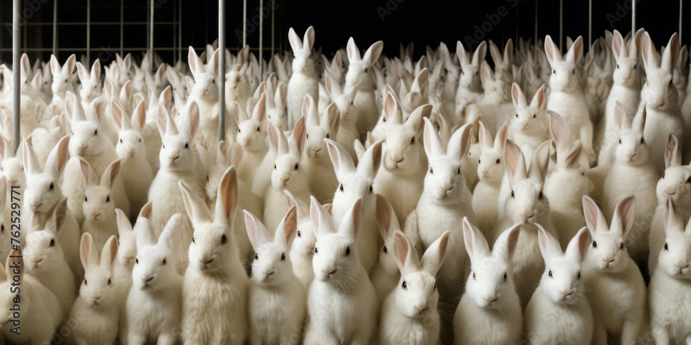 many white rabbits on a farm, rabbit breeding