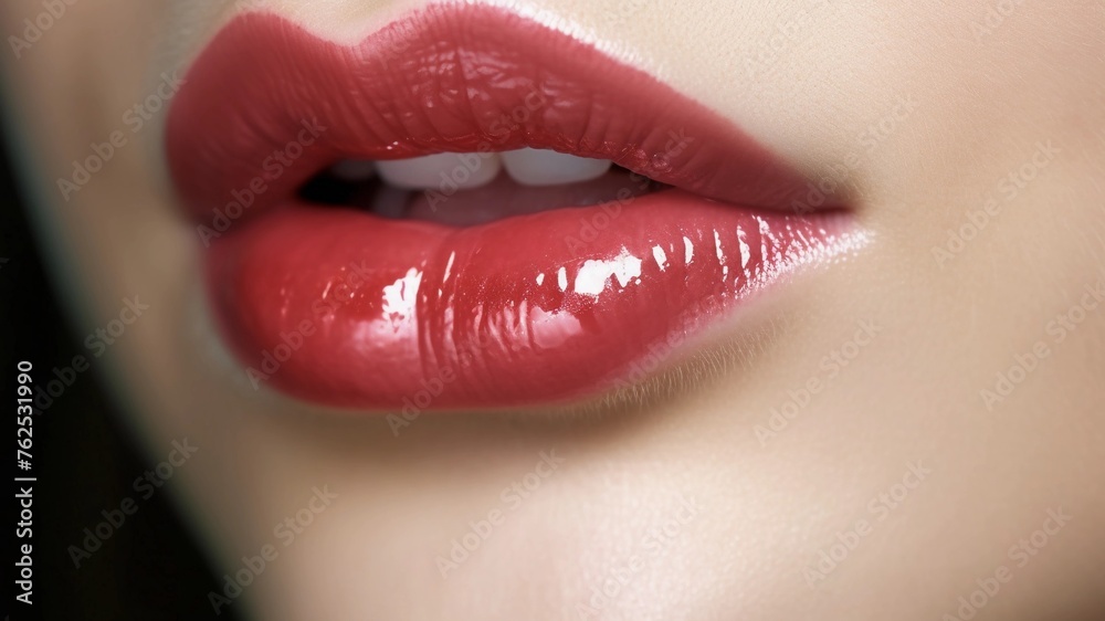 Obraz premium a close-up shot of a woman’s lips, subtly enhanced, reflecting the process of lip augmentation 
