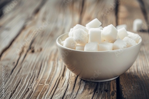  The bowl of sugar cubes on the wooden table