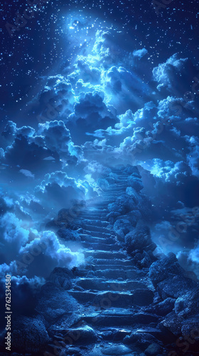 Starry night sky with celestial staircase - Celestial digital artwork of a staircase leading into a star-filled night sky