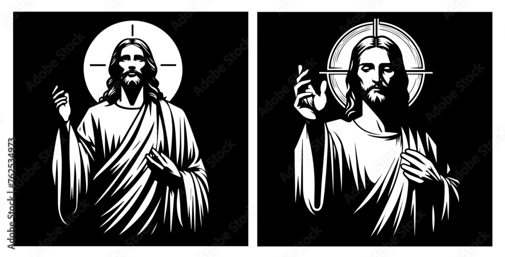 jesus christ figure against black background spiritual silhouette black vector laser cutting engraving