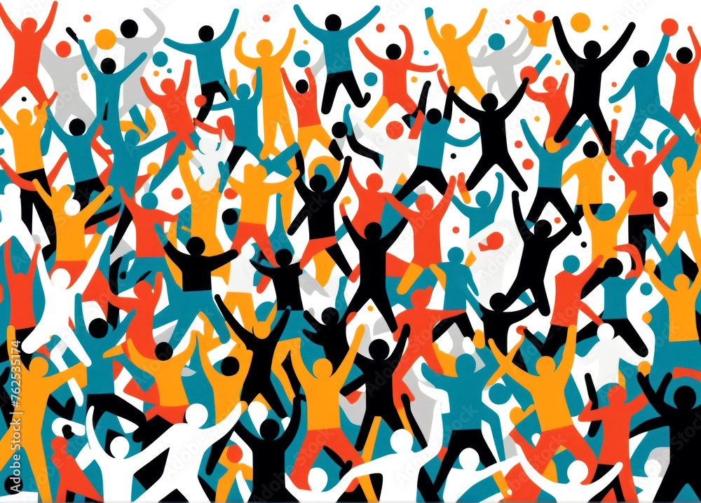 Crowd of happy people jumping and dancing. Different color and ethnicity vector illustration. Multiculturality.
Crowd of happy people jumping and dancing. Different color and ethnicity vector illustration. Multiculturality.