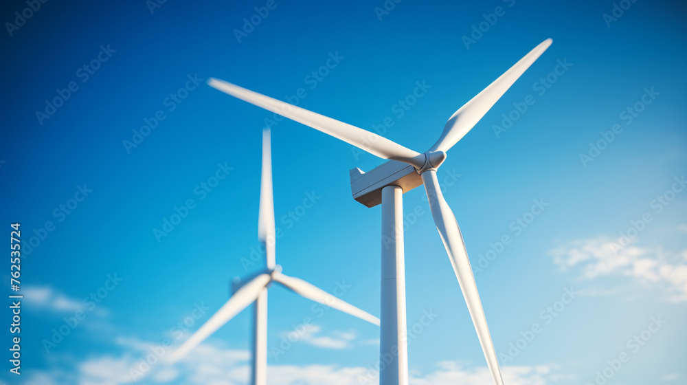 Wind turbines and blue sky, renewable energy and sustainability concept