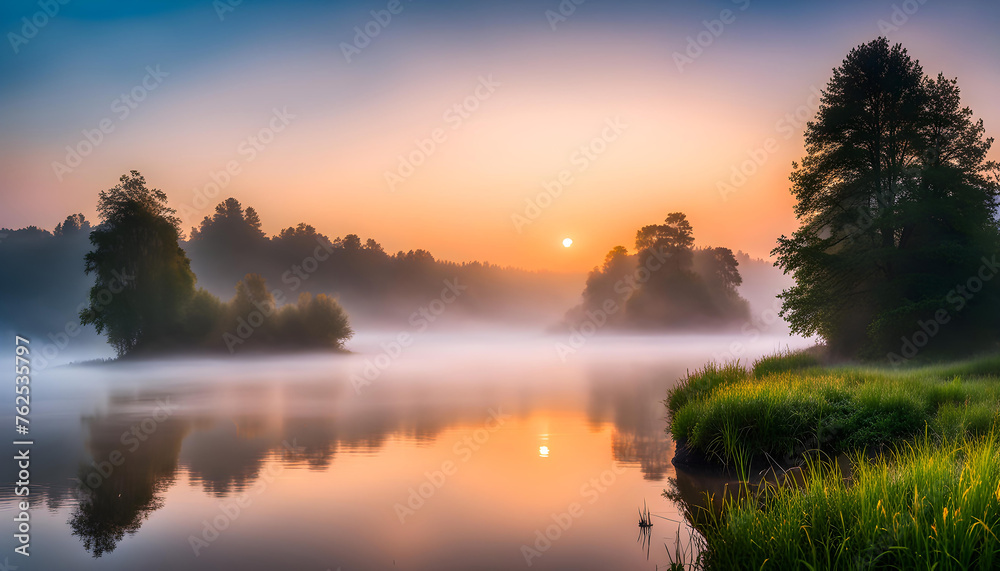 Summer morning in nature with fog, photograph of beautiful nature and European landscape, Summer morning in nature with fog, photograph of beautiful nature and European landscape,
