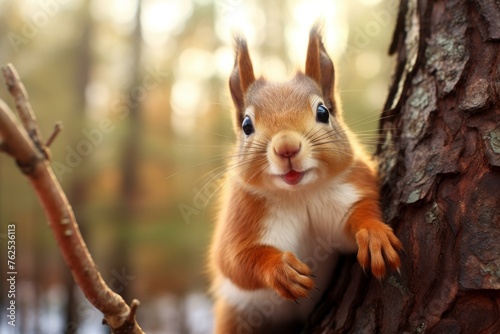 Agile Curious squirrel branch nut. Tree animal. Generate Ai