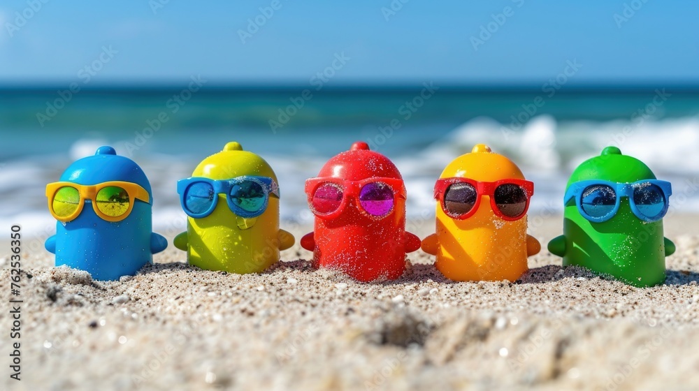 Obraz premium Toy Figures Sitting on Sandy Beach