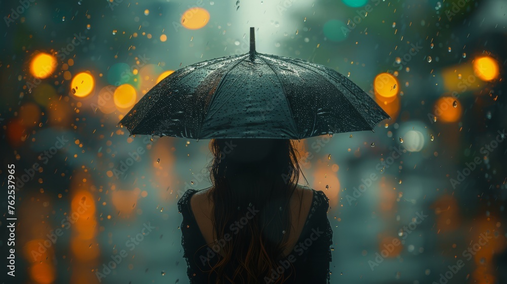 Woman Holding Umbrella in the Rain