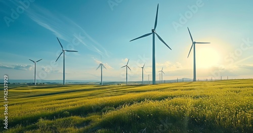 Harnessing Renewable Energy through a Wind Farm Set Against a Rural Landscape