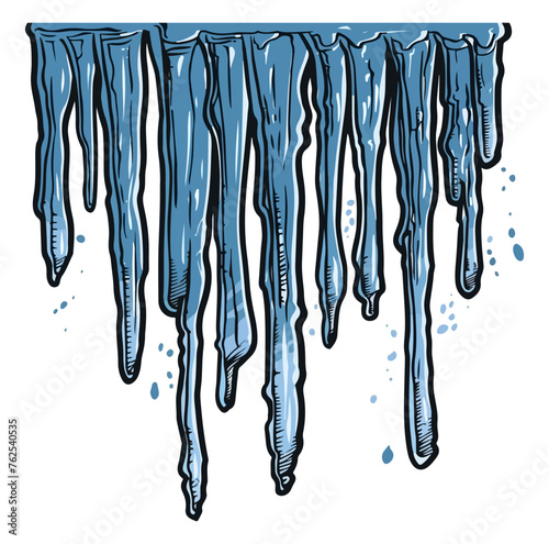 Hanging icicles with snow 