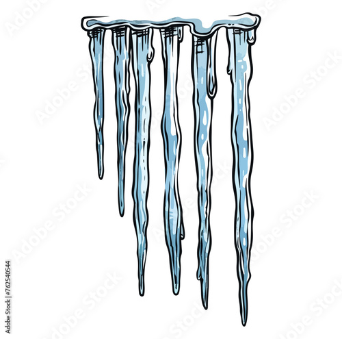 Hanging icicles with snow 