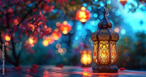 The Traditional Elegance of Ramadan Lanterns Adorning a Festive Background
