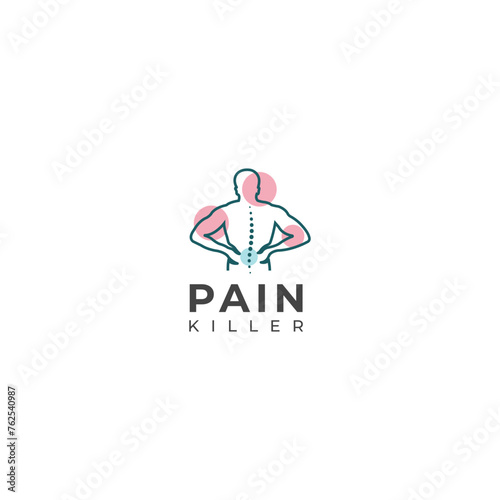 Creative Back pain, Pain killer treatment logo design.