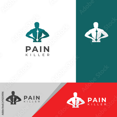 Creative Back pain, Pain killer treatment logo design.