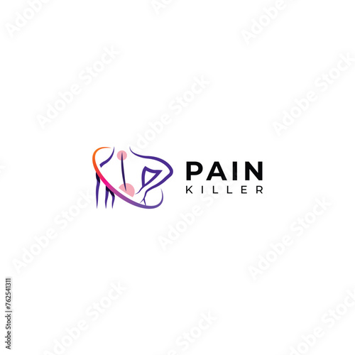 Creative Back pain, Pain killer treatment logo design.