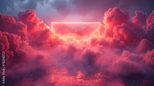 Surreal Neon Gateway Illuminating Clouds in a Dusk Sky