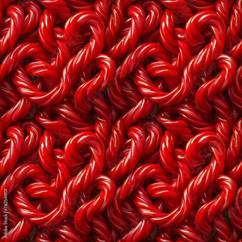 Seamless pattern of red licorice candy twists creating a textured background.