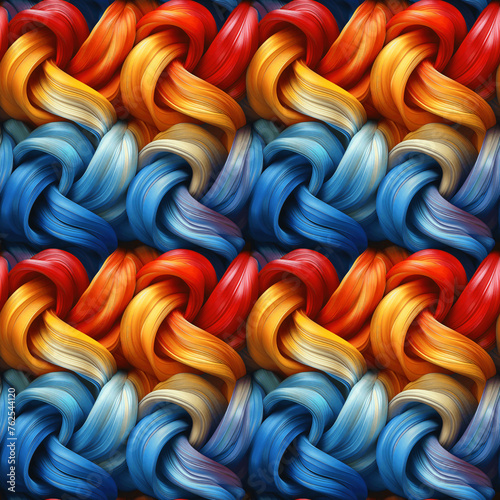 Seamless colorful braided pattern in red, blue, and yellow, ideal for backgrounds and textiles.