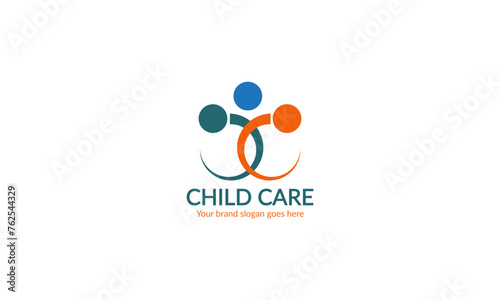Kids care, family, charity vector logo emblem design template.