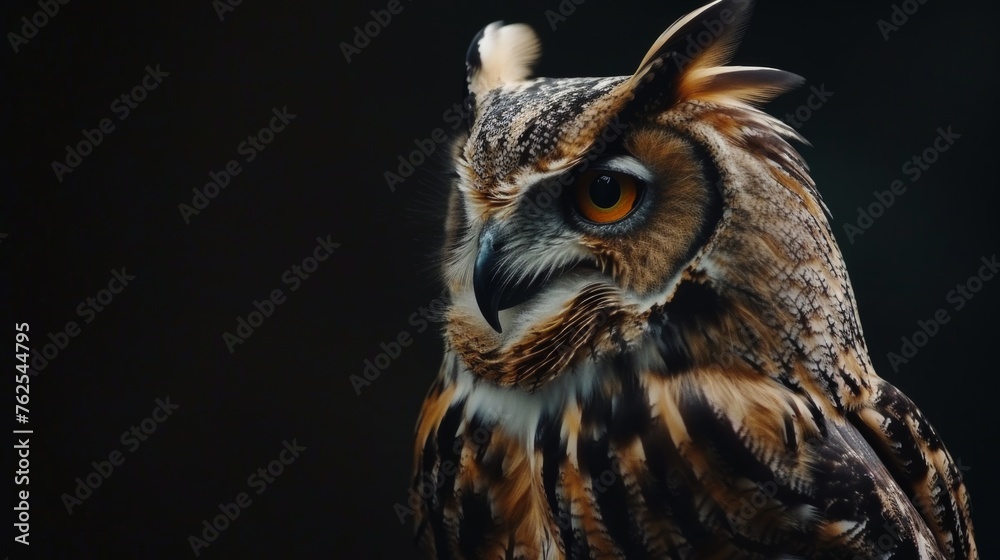 Close Up of Owl on Black Background Close Up of Owl on Black Background