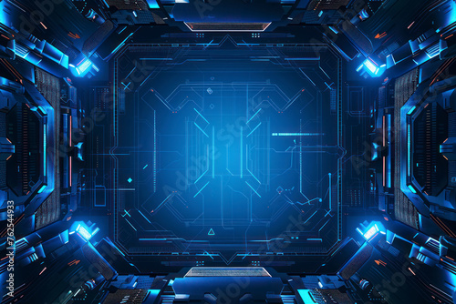 Abstract blue tech futuristic frame template copyspace design background.