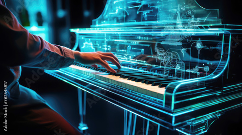 generated illustration of closeup of hands of playing the piano © seanzheng
