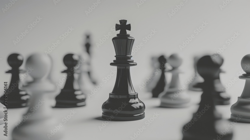 Strategic Game of Chess on Black and White Board Strategic Game of Chess on Black and White Board