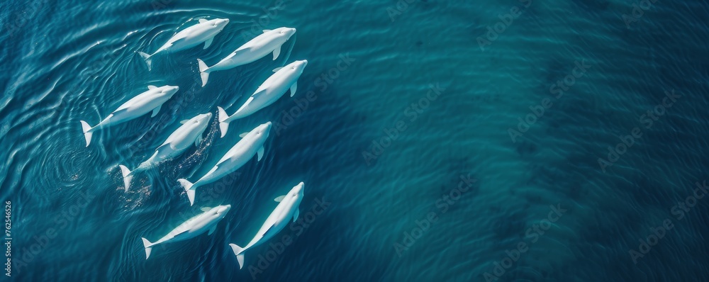Obraz premium Pod of Dolphins Gliding Gracefully Through the Serene Ocean Waters