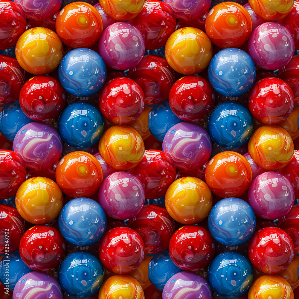 Colorful pattern of glossy gumballs in red, blue, yellow, and purple, suitable for background or texture. Colorful pattern of glossy gumballs in red, blue, yellow, and purple, suitable for background or texture.